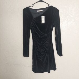 Abercrombie & Fitch Asymmetrical Ruched Velvet Mini Dress in Black, Size Small